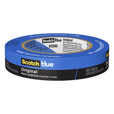 Rollo de cinta para pintar ScotchBlue Original de 3M, color azul, etiquetado como multi-superficie, modelo #2090.
