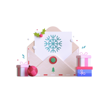 Carta navideña con regalos al pie